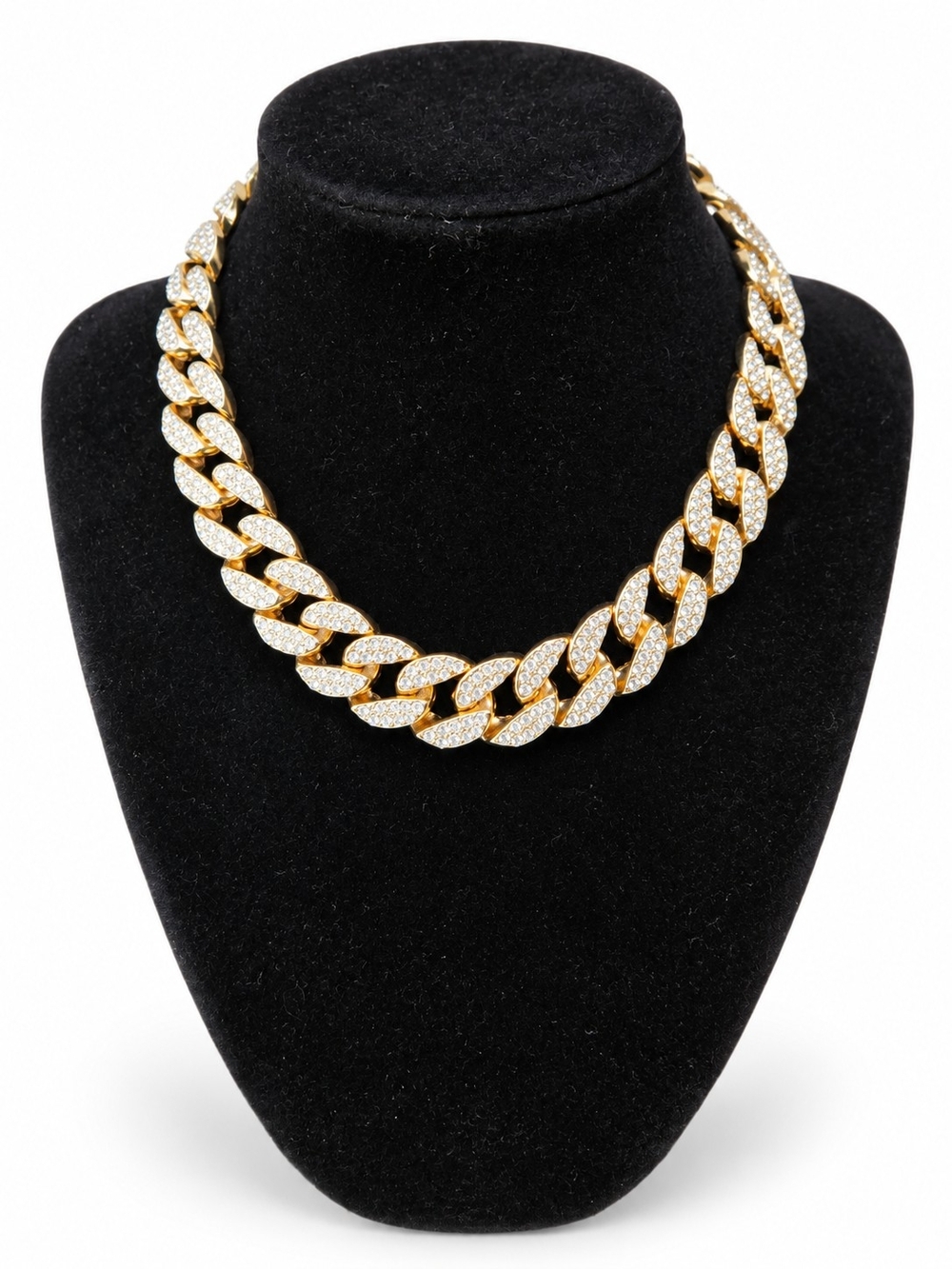 ✨ Iced-Out Gold-Tone Cuban Link Rhinestone Choker Necklace